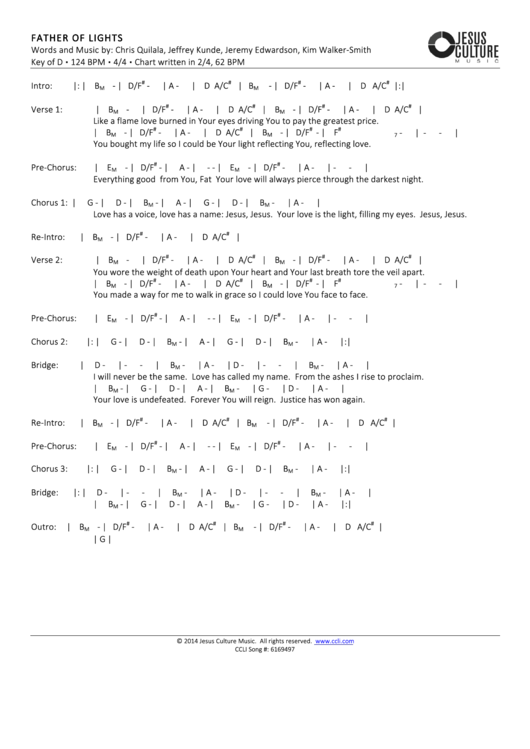 Father Of Lights Worship Chord Charts printable pdf download