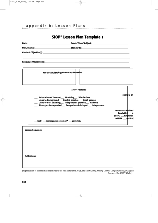 Siop Lesson Plan Template printable pdf download