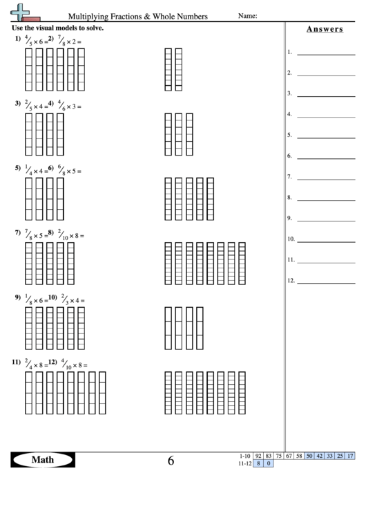 Multiplying Fractions & Whole Numbers Worksheet With Answer Key