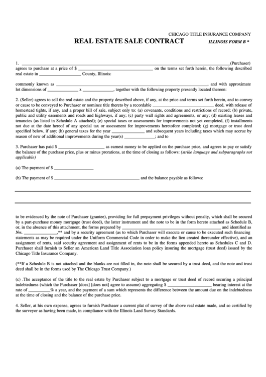 Real Estate Sale Contract Chicago Title Insurance printable pdf download