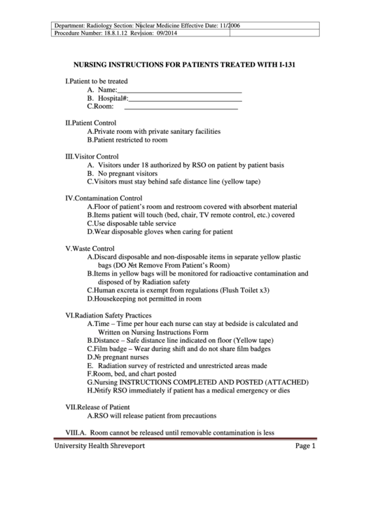 Nursing Instructions For Patients Treated With I131 printable pdf download