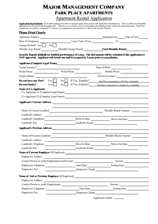 Fillable Apartment Rental Application printable pdf download