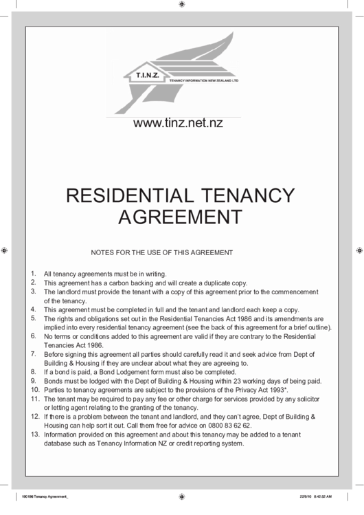 Residential Tenancy Agreement printable pdf download