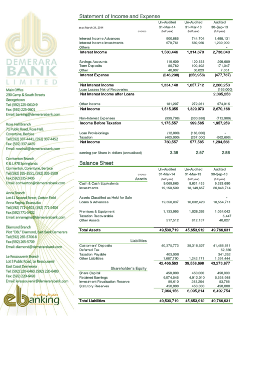 Demerara Bank Statement Of And Expense printable pdf download