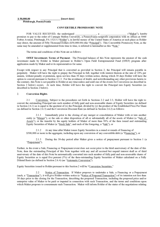 Convertible Promissory Note printable pdf download