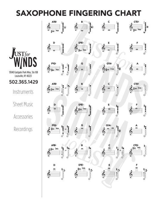 Top 21 Saxophone Fingering Charts free to download in PDF format