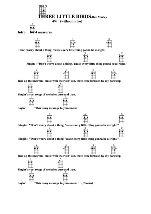 Chord Chart Bob Marley Three Little Birds printable pdf download