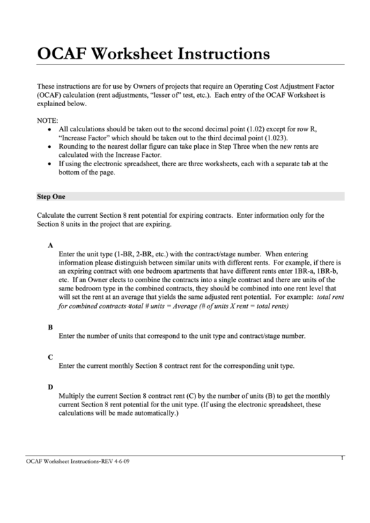 Ocaf Worksheet Instructions printable pdf download