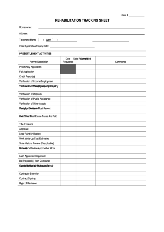 Rehabilitation Tracking Sheet printable pdf download