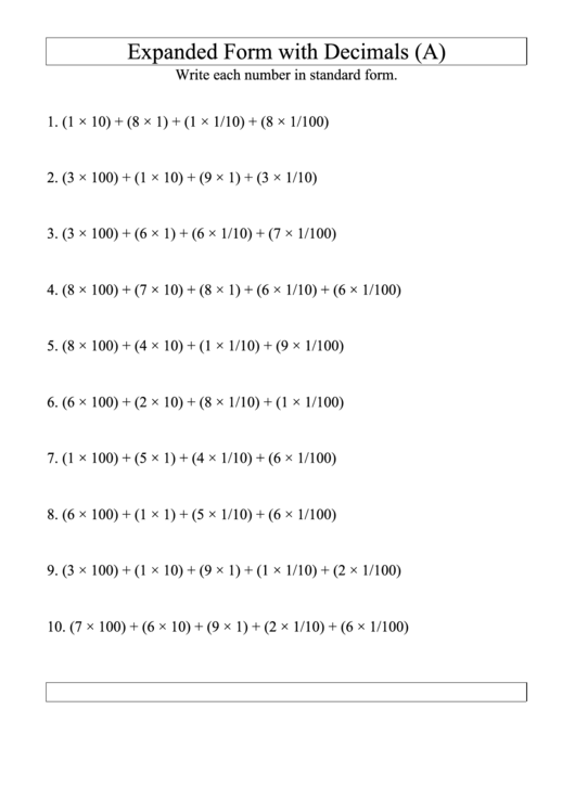 Expanded Notation To Standard Form Math Practice Sheets printable pdf