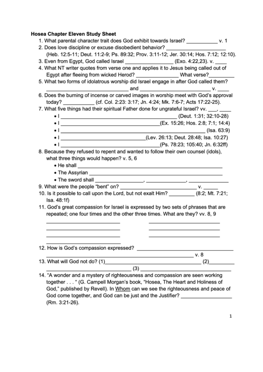 Hosea Chapter Eleven Study Sheet Template printable pdf download