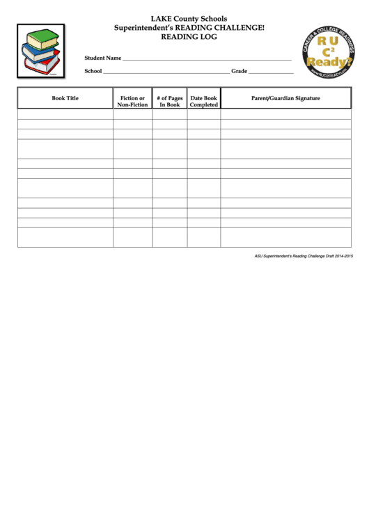 School Reading Log Template Lake County Schools printable pdf download
