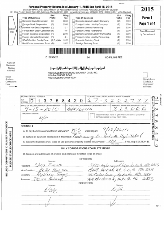 2015 Property Tax Return Rockville High printable pdf download