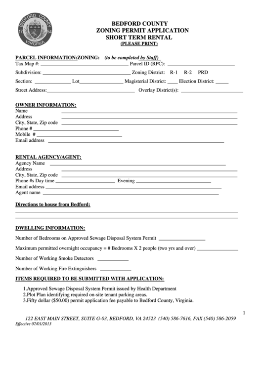 Short Term Rental Bedford County printable pdf download