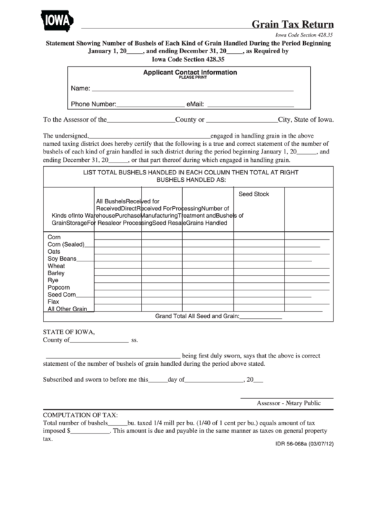 Grain Tax Return Fremont County printable pdf download