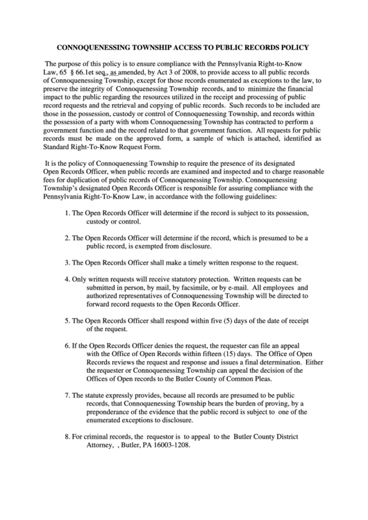 Standard RightToKnow Request Form Connoquenessing Township