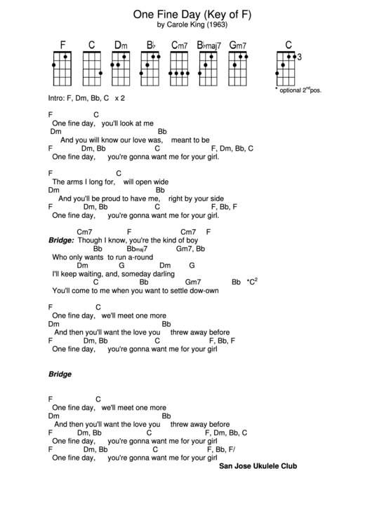 One Fine Day San Jose Ukulele Club printable pdf download