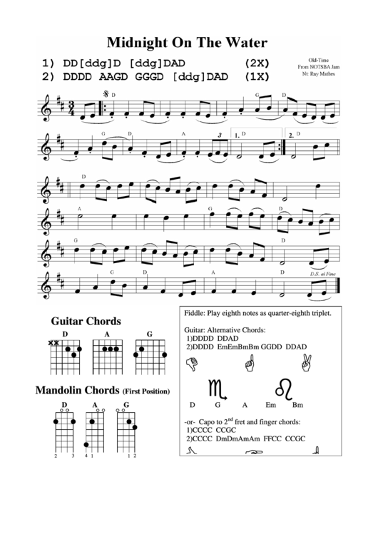 Guitar Chords Midnight On The Water printable pdf download