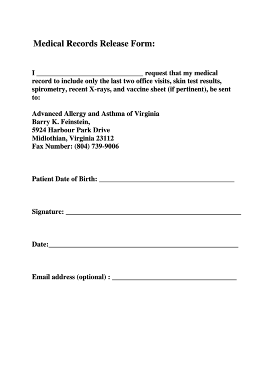 Medical Records Release Form printable pdf download