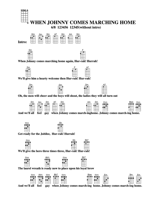 Chord Chart When Johnny Comes Marching Home printable pdf download