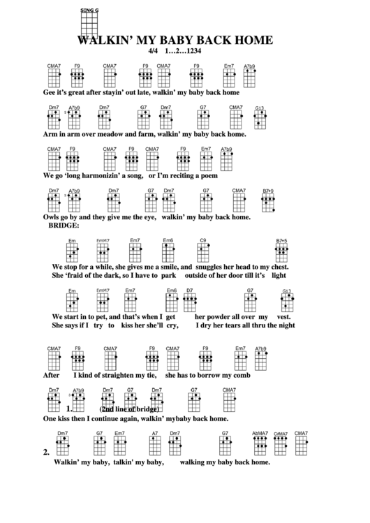 Walkin' My Baby Back Home Chord Chart printable pdf download