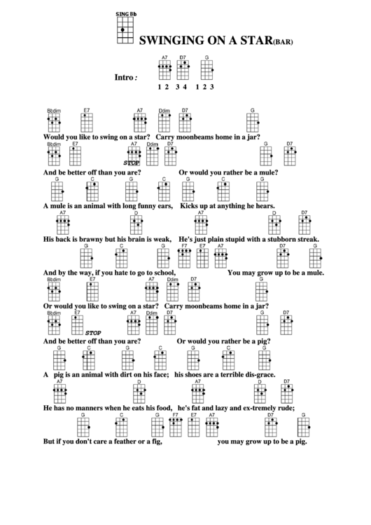 Swinging On A Star(Bar) Chord Chart printable pdf download
