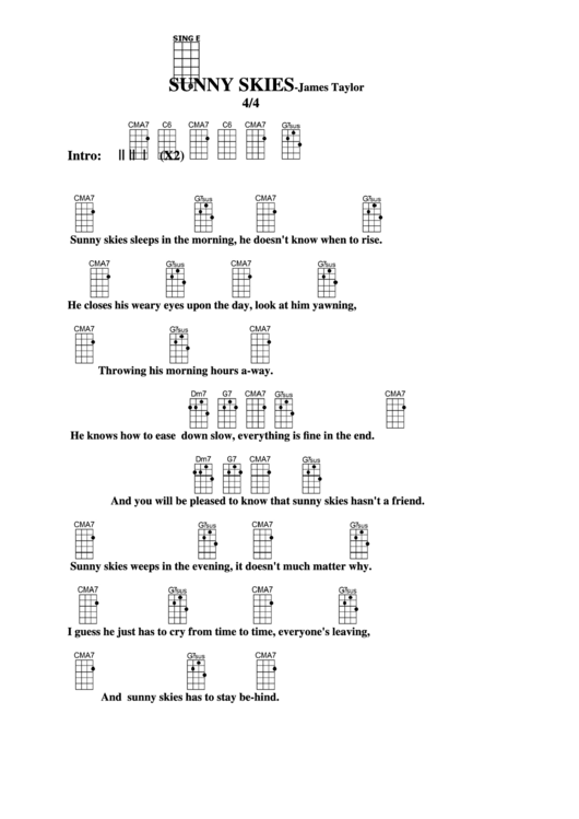 Sunny Skies James Taylor Chord Chart printable pdf download
