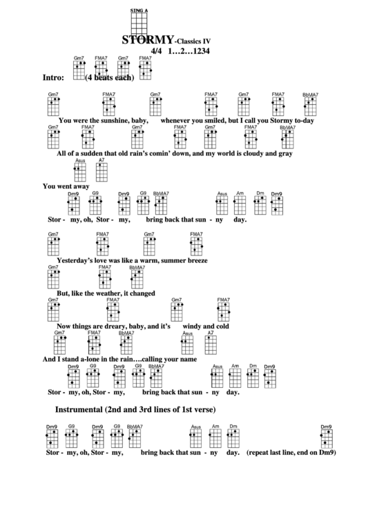 Stormy Classics Iv Chord Chart printable pdf download