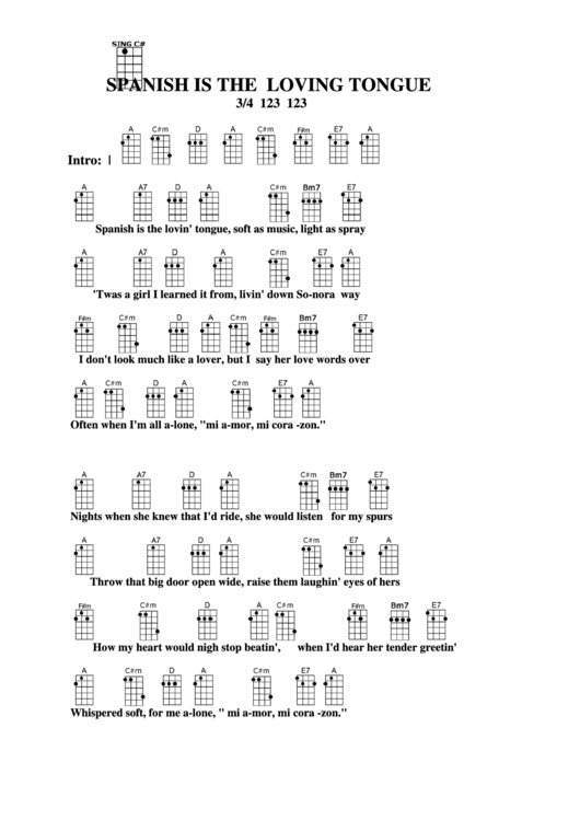 Spanish Is The Loving Tongue Chord Chart printable pdf download
