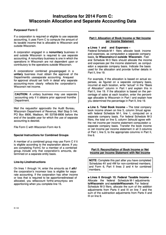 Instructions For 2014 Form C Wisconsin Allocation And Separate