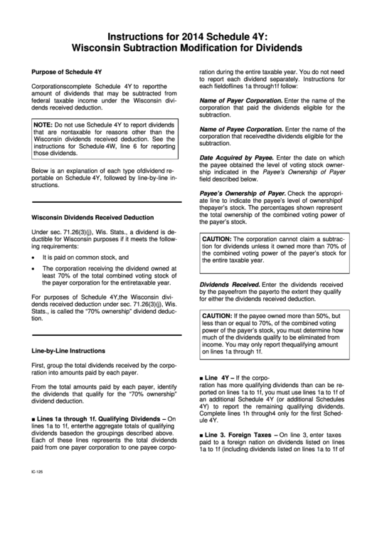 Wisconsin Subtraction Modification For Dividends Instructions Sheet