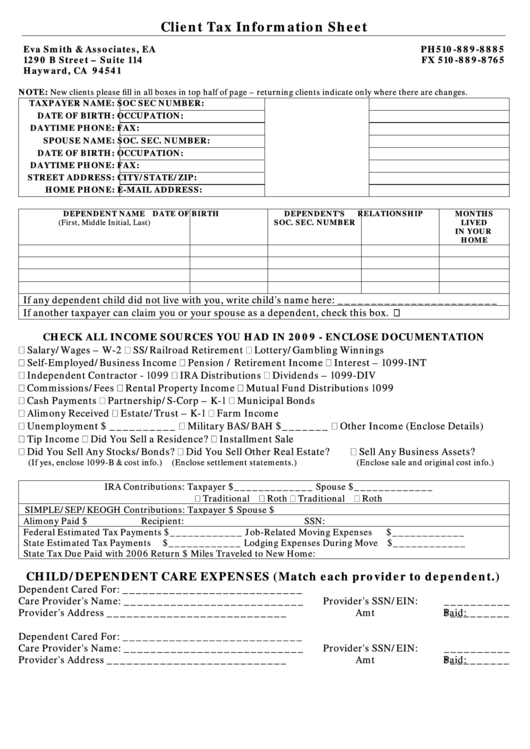 Client Tax Information Sheet printable pdf download