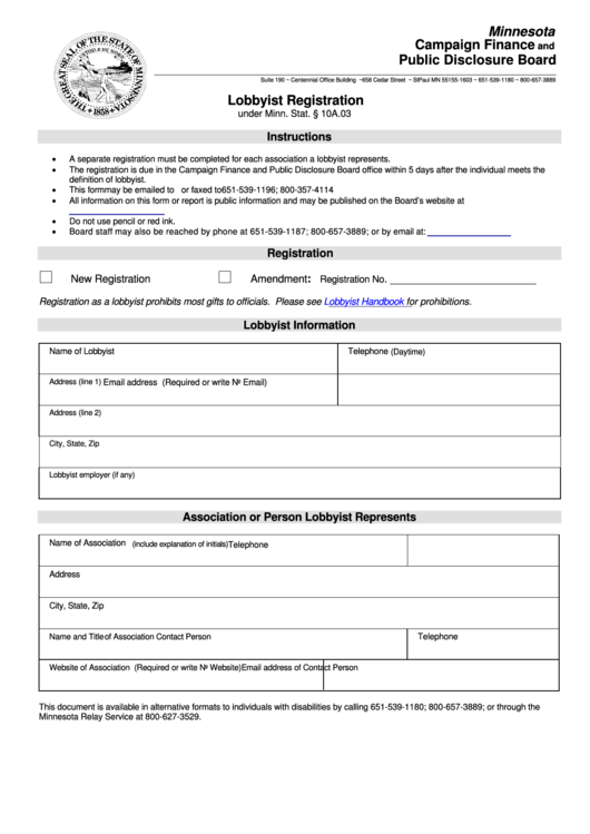 Fillable Lobbyist Registration Form Minnesota Campaign Finance And