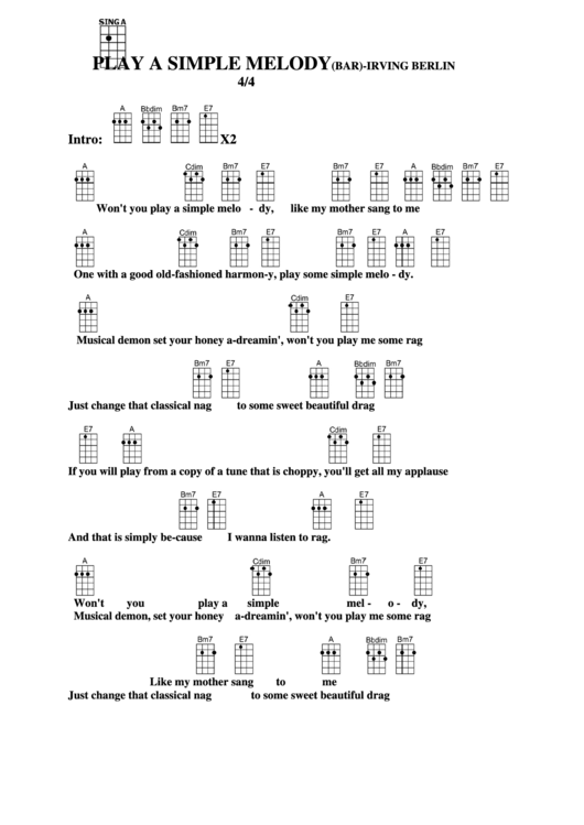 Play A Simple Melody (Bar) Irving Berlin Chord Chart printable pdf