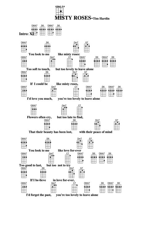 Chord Chart Tim Hardin Misty Roses printable pdf download
