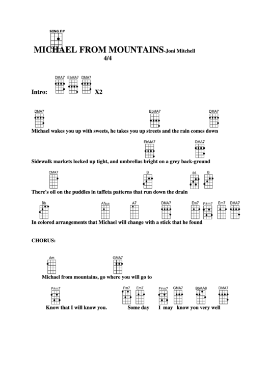 Chord Chart Joni Mitchell Michael From Mountains printable pdf download