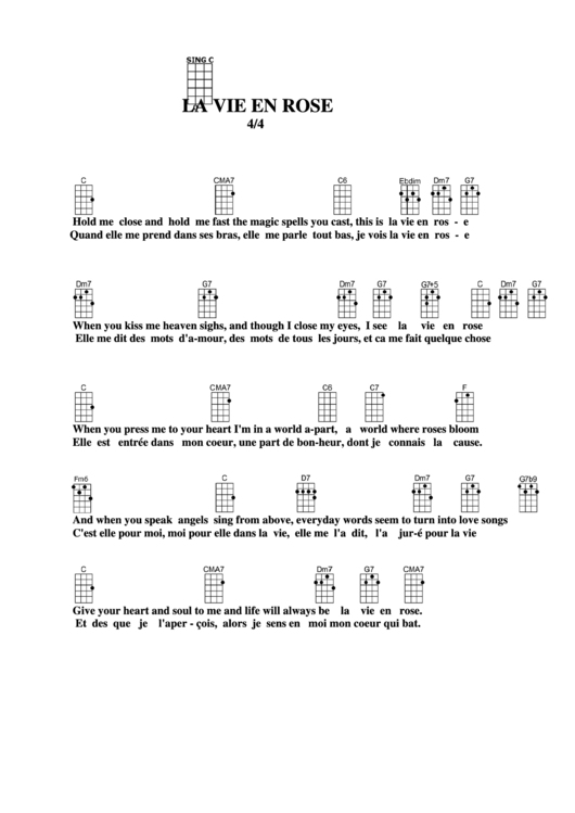 La Vie En Rose Chord Chart printable pdf download
