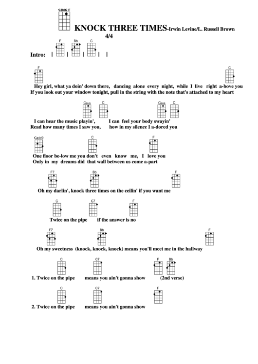 Chord Chart Irwin Levine/l. Russell Brown Knock Three Times