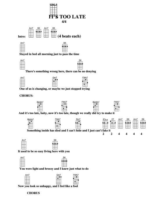 Its Too Late Chords Sheet and Chords Collection