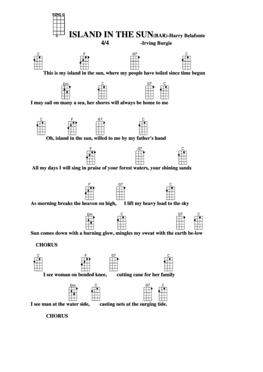 Island In The Sun(Bar)Harry Belafonte Chord Chart printable pdf download
