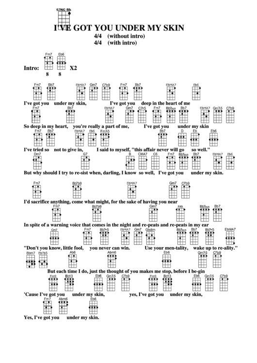 I'Ve Got You Under My Skin Chord Chart printable pdf download