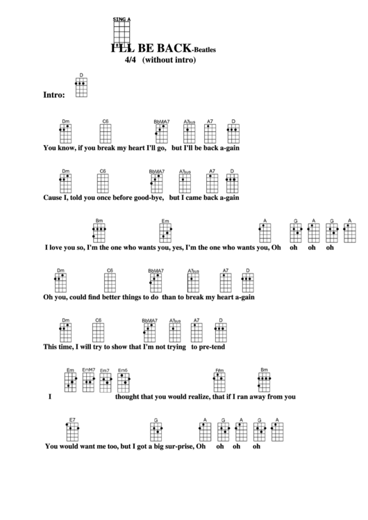 I'Ll Be BackBeatles Chord Chart printable pdf download