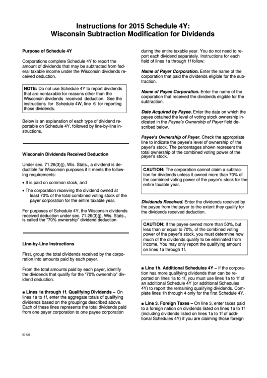 Wisconsin Subtraction Modification For Dividends Instructions Sheet
