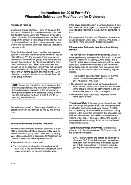 Instructions For 2015 Form 6y Wisconsin Subtraction Modification For
