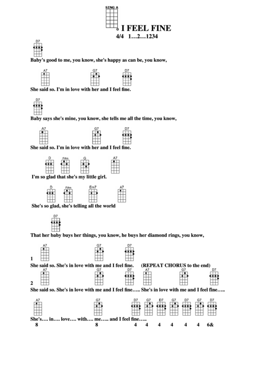 I Feel Fine Chord Chart printable pdf download
