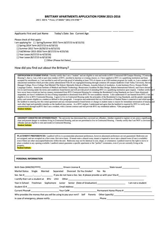 Top 9 Rental Application Form Utah Templates free to download in PDF format