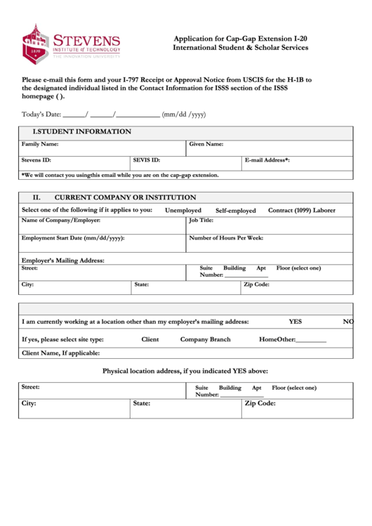 Fillable Cap Gap Extension I 20 Application Stevens Institute Of