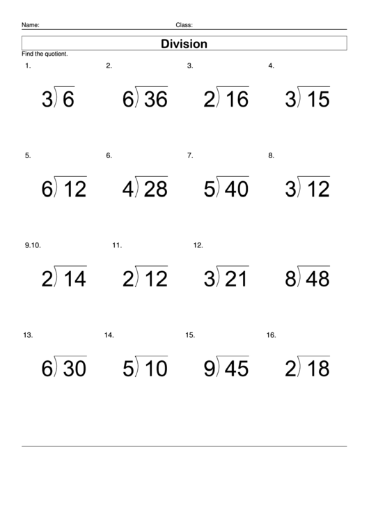 Division Find The Quotient printable pdf download
