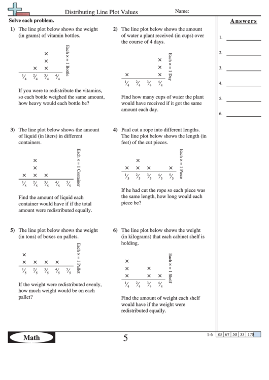 Distributing Line Plot Values Worksheet printable pdf download