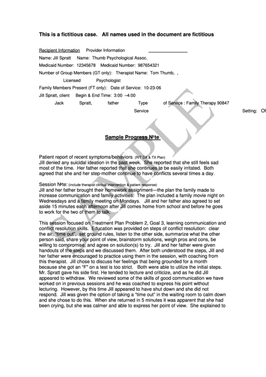 Sample Progress Note printable pdf download